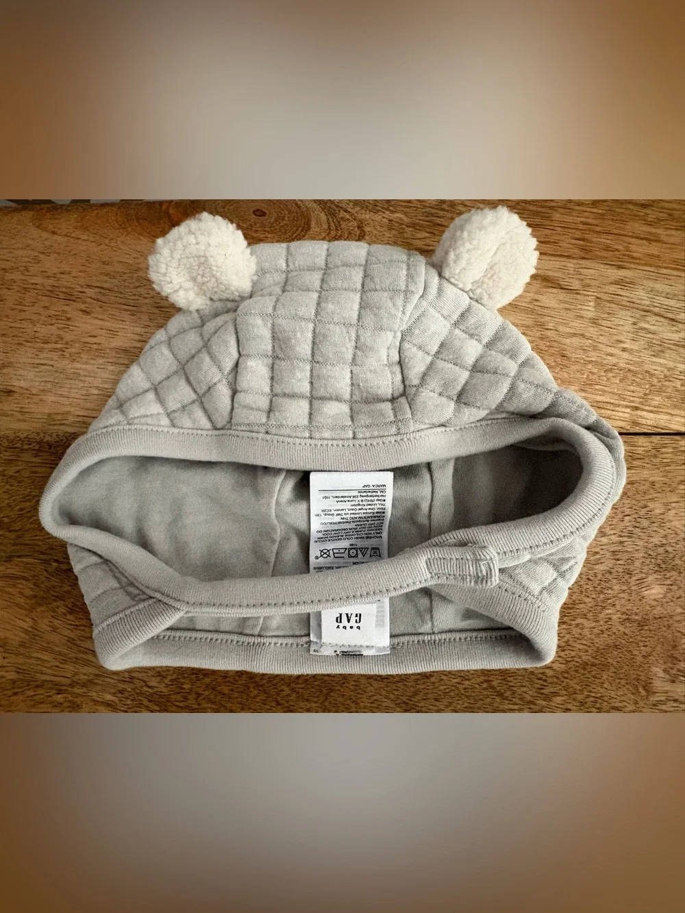 NWT Baby Gap Quilted Bear-Ear Hooded Beanie - Light Gray